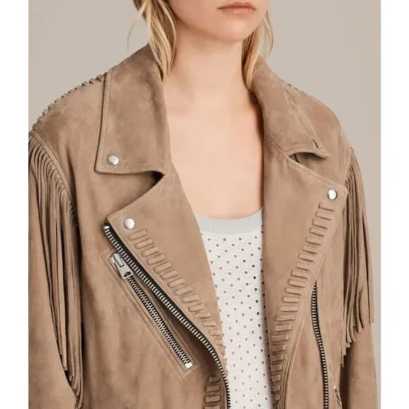 Allsaints Trevett Oversized Biker Jacket Light Sand - M